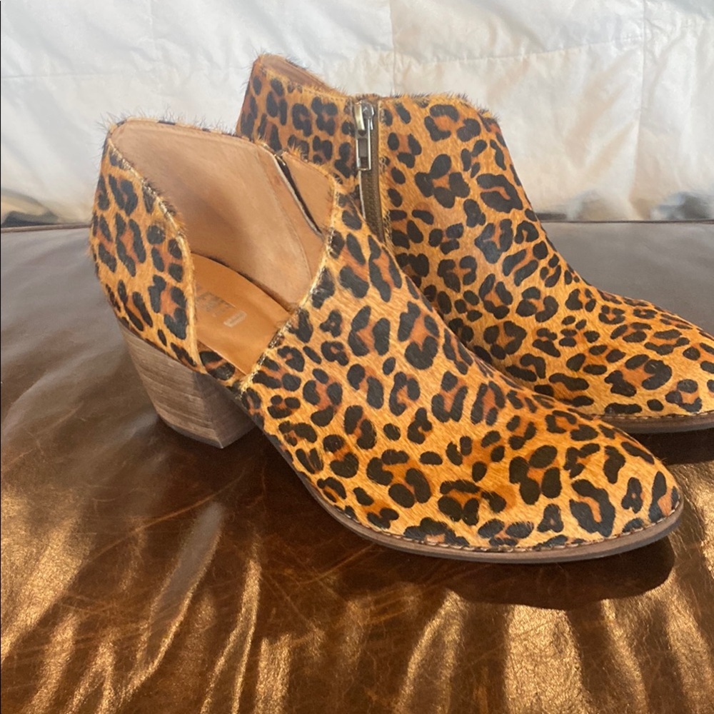 Silent D Brown and Black Leopard Print Ankle Boots
